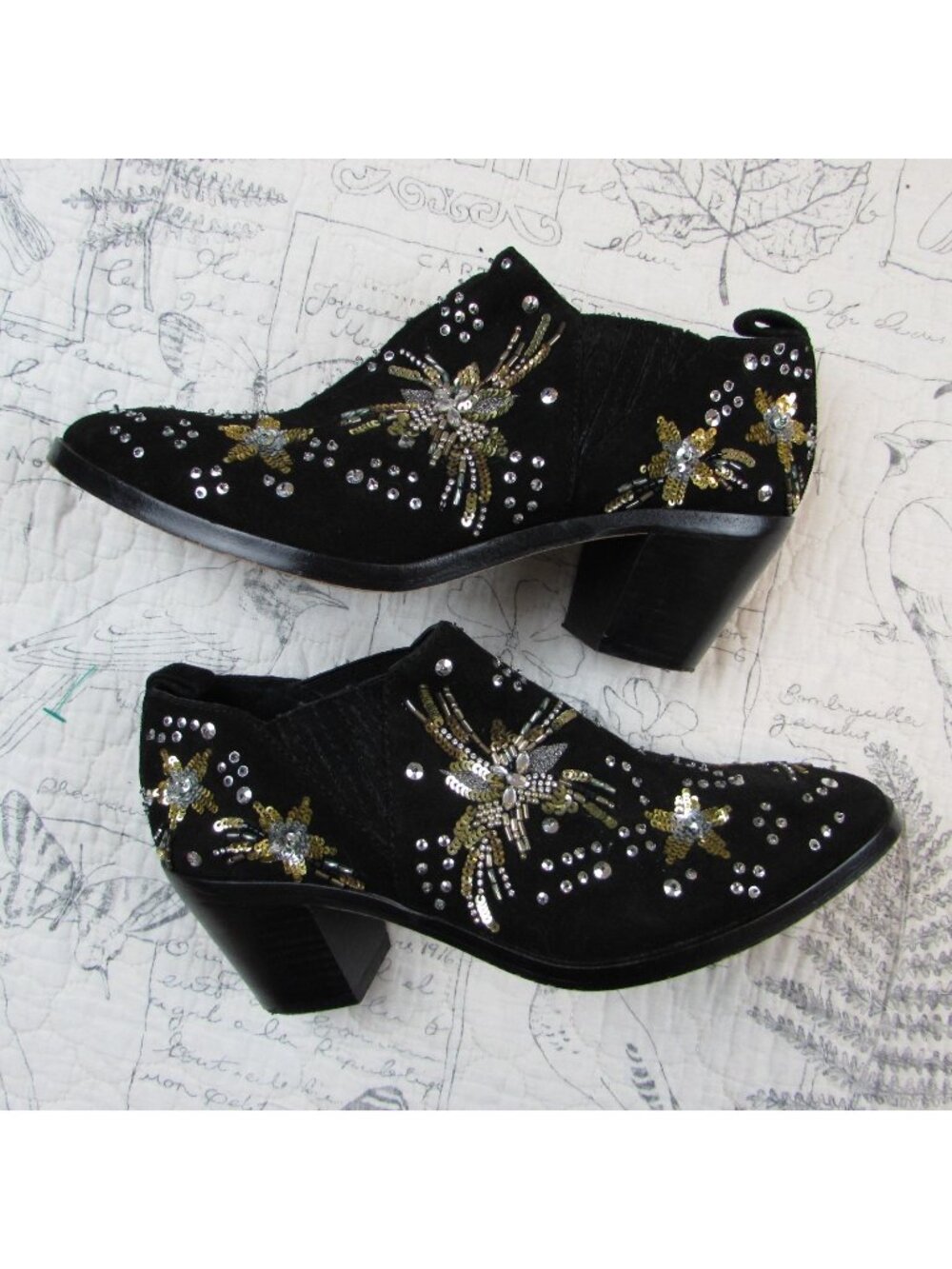 $299 REBECCA MINKOFF Women Black Shoes Stargazer Embroidery Booties 6 M